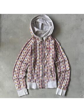 Vintage Y2K Roxy Surf Skate Heart Print Zip Up Cropped Hoodie